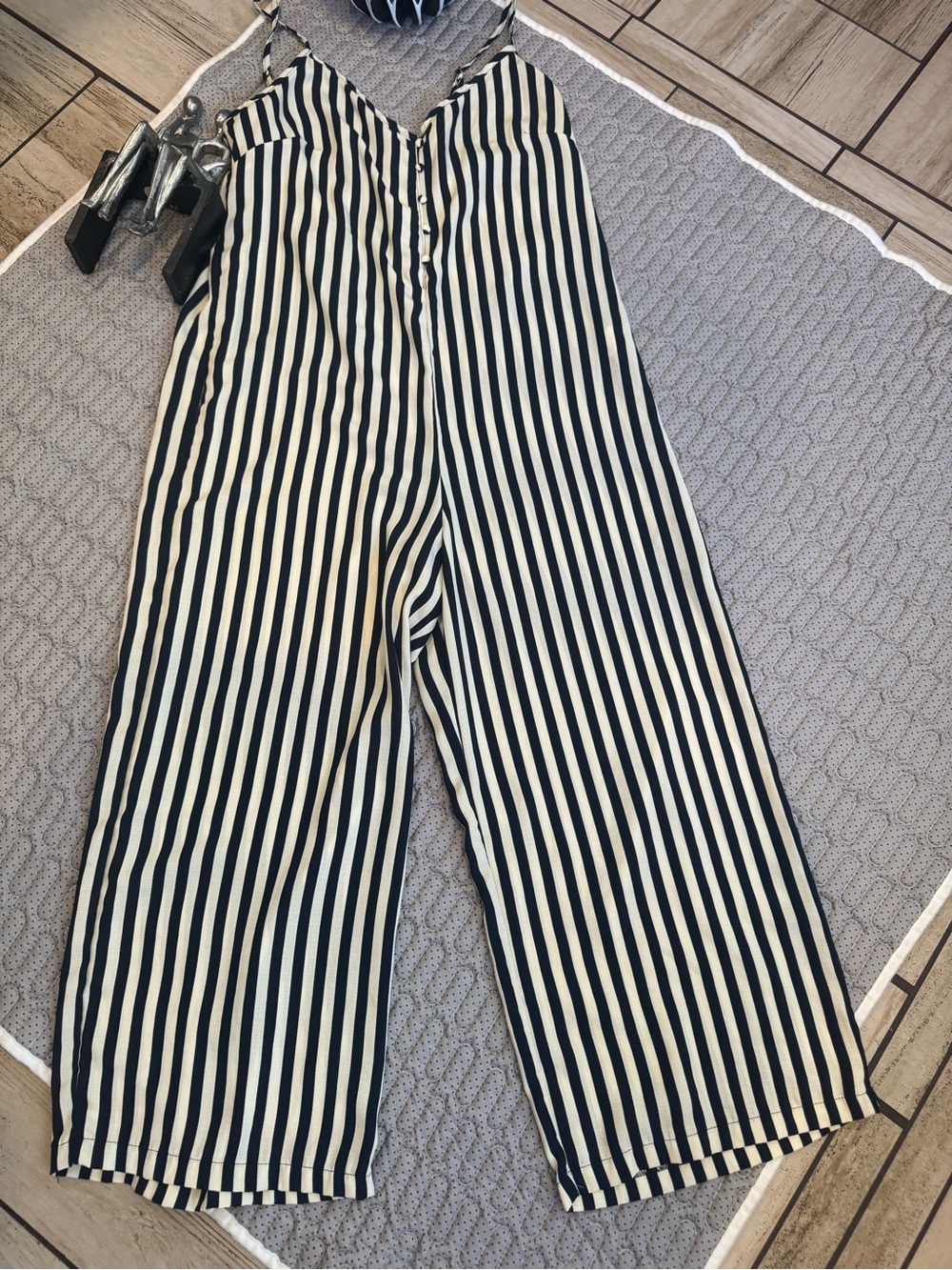 Cotton On Black and White Striped Wide-Leg Jumpsuit